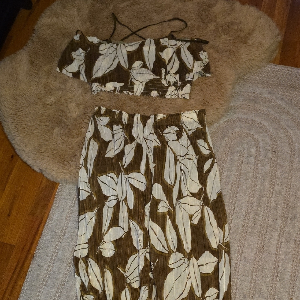 Nine West Brown and White Leaf Pattern Dress
